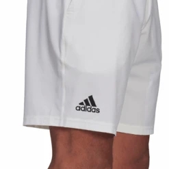 Adidas Men's Club Stretch Woven 7-Inch Shorts (White/Black) 13 Adidas Men's Club Stretch Woven 7-Inch Shorts (White/Black) -RACQUET GUYS Shop GH7222 APP on model detail 2 white