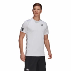 Adidas Men's Club 3 Stripes Top (White/Black) -RACQUET GUYS Shop GL5401 APP on model walking white