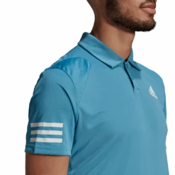 Adidas Men's Club 3 Stripes Polo (Hazy Blue/White) -RACQUET GUYS Shop GL5422 APP on model detail 1 white