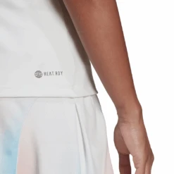 Adidas Women's Tennis Y-Tank Top (White) -RACQUET GUYS Shop HF0842 APP on model detail 2 white