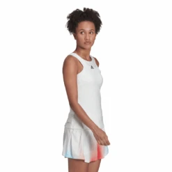 Adidas Women's Tennis Y-Tank Top (White) -RACQUET GUYS Shop HF0842 APP on model walking white