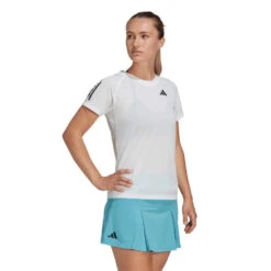 Adidas Women's Club 3 Stripe Top (White) -RACQUET GUYS Shop HS1449 6 APPAREL OnModel WalkingView transparent