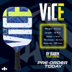 Diadem VICE Pickleball Paddle -RACQUET GUYS Shop ViceTechSheetWebsite