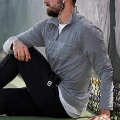 Wilson Men's Seamless 1/4 Zip Turbulence (Grey) -RACQUET GUYS Shop WilsonMensSeamlessQuarterZipTurbulenceGrey3